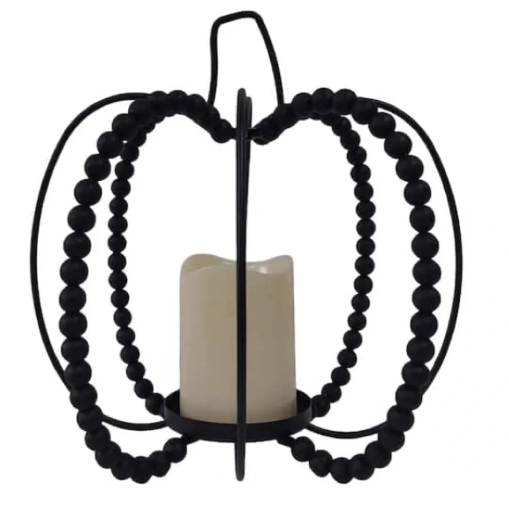 🆕ASHLAND Black Beaded Pumpkin Battery Operated Lantern, OS